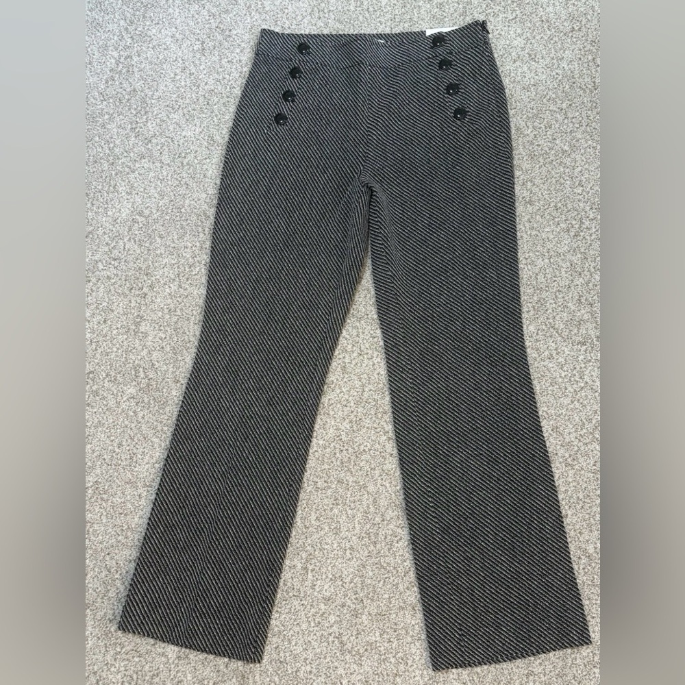 Ann Taylor LOFT Black White Tweed Pants High Waist Wide Leg Trousers Size 6 - Picture 2 of 10